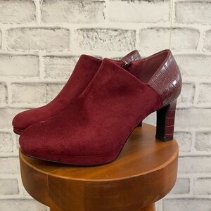 Women’s X-appeal red faux suede ankle booties boots fashion heels 6.5